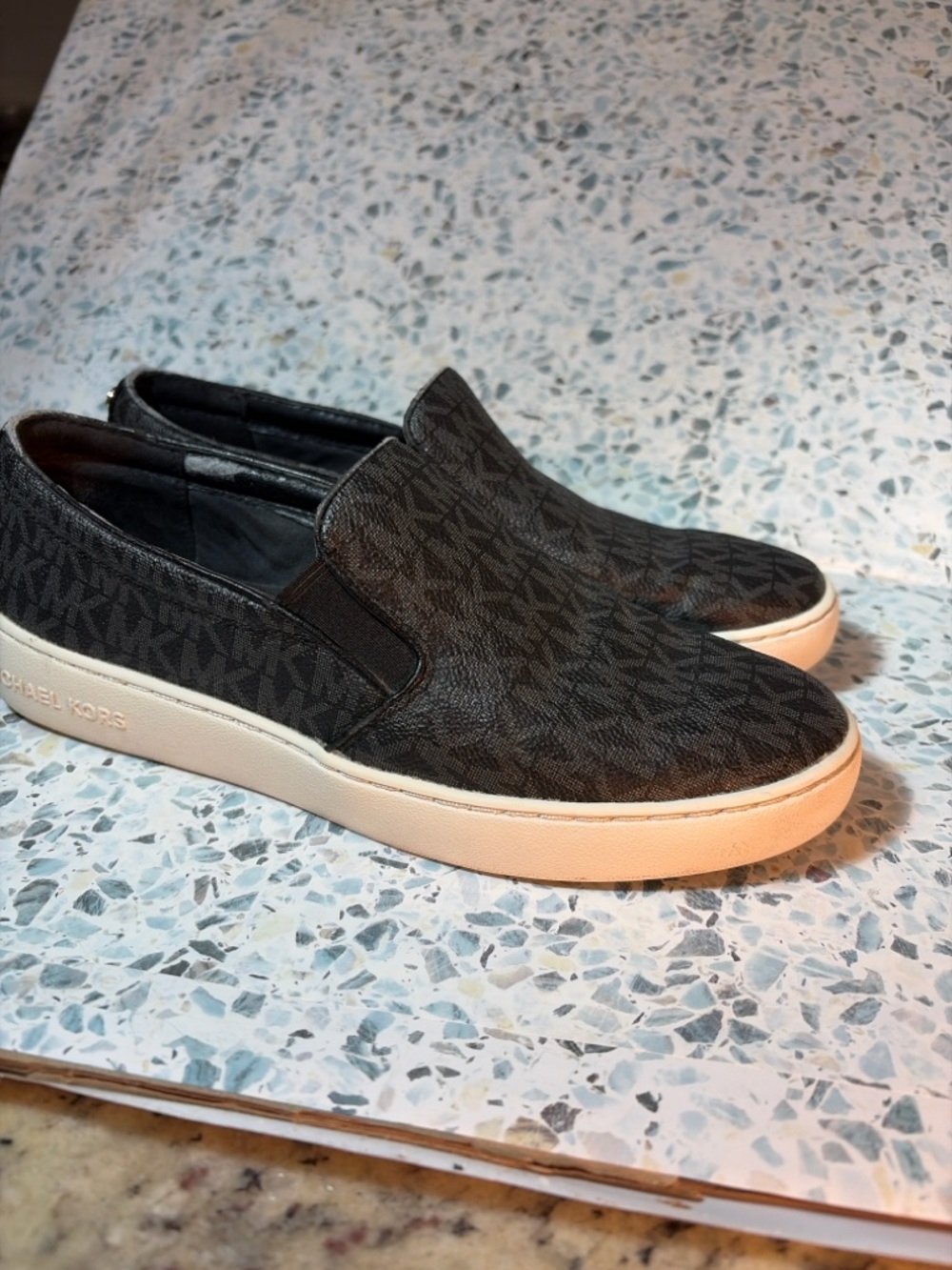 Michael Kors Slip-On Sneakers MK Logo Brown Canvas Women’s 6.5 - Picture 6 of 6